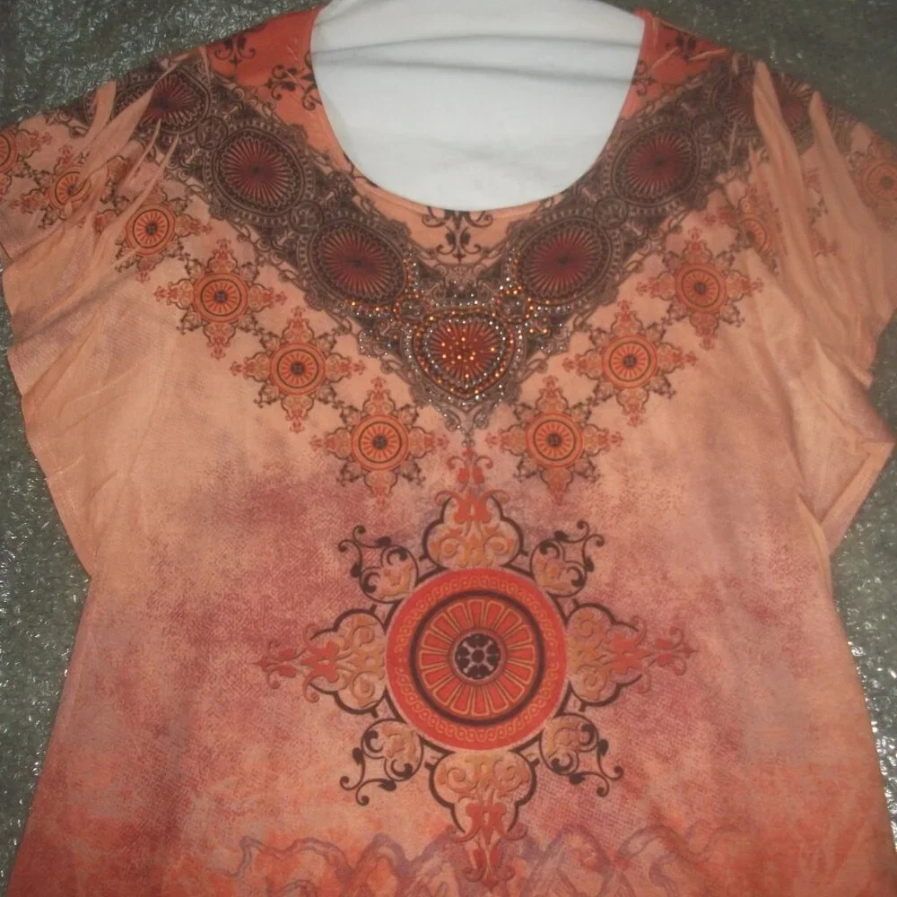 womens boho ombre embellished blouse.size small